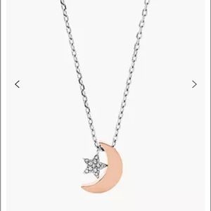 Moon and Star Two-Tone Stainless Steel Necklace Fossil